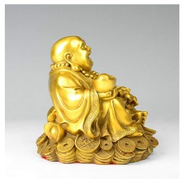 WEALTHCOMING Laughing Buddha Statues,Wealth Buddha Figures On Coins,Lucky Buddha Art Desk Decor