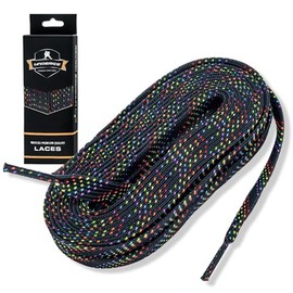 UCIE Non-Waxed Ice Hockey Skate Laces- Soft Flexible Replacement Laces for Youth & Adult Ice Hockey Skates (Black Multi-Color,120 Inches)