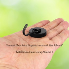 Neosmuk Swing Magnetic Hooks for Cruise Cabins – Heavy Duty 80lb Strong Magnet Hooks, Cruise Essentials for Ship, Fridge, Wall, Ceiling, Door, Hanging and Decorations (Pack of 6, Black)