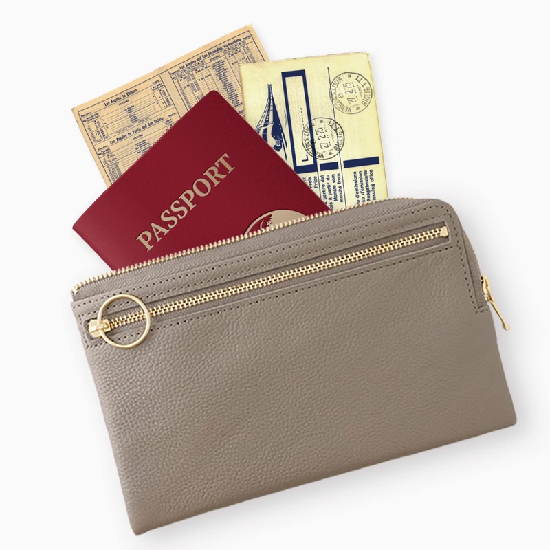 [SLIP-ON] Genuine Leather Wallet Multifunction Pouch OSL Wallet Pouch, Gray
