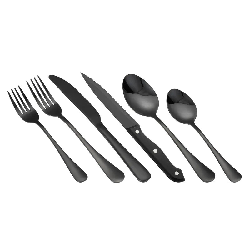 48-Piece Black Stainless Steel Flatware Set Food-Grade 8 Steak Knives