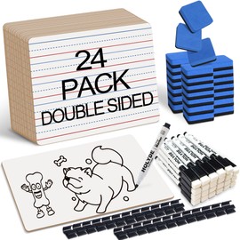 Set of 24 Dry Erase Boards, Double Sided Small Whiteboards with Lines for Kids, Students, Teacher & Classroom Pack, 9"x12" Mini Individual White Boards Lined for Writing with 24 Markers, 24 Erasers