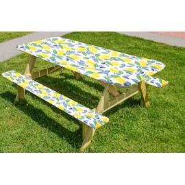 LAMINET Deluxe Picnic Table Covers -Contemporary Lemon Small
