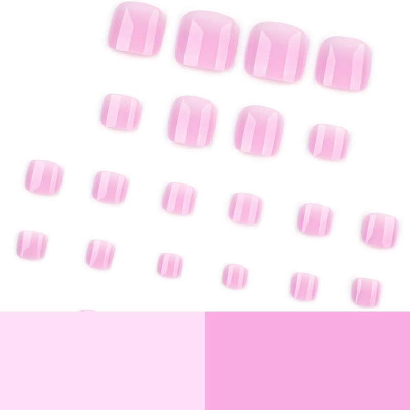 Pink White Press on Toenails Short Square Fake Toe Nails