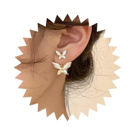 Allereya Vintage Butterfly Ear Jacket Earrings Butterfly Jacket Earrings Butterfly Ear Climber Earrings Front Back Pearl Earrings Jewelry for Women and Girls
