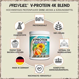 Vegan Protein Pulver NEUTRAL 2x480g V-PROTEIN 4K Blend - Naturbelassenes Protein zum Backen und Kochen ‚Äì Aus Sonnenblumen, Soja, Hanfsamen & K√ºrbiskernen - Pflanzliches Eiwei√üpulver mit 86% Eiwei√ü