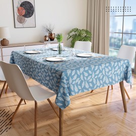 Encasa Homes Cotton Printed Tablecloth of Length 57''x84'' for 6 Seater Rectangular Dining Table. Machine Washable, Durable - Big Leaves Blue