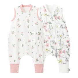 Duomiaomiao Pack of 2 Baby Sleeping Bags with Feet, 0.5 Tog Summer Sleeping Bag, Lightweight High-Quality Cotton Children's Sleeping Bag, Suitable for Children Aged from 6 Months to 6 Years (Pack of