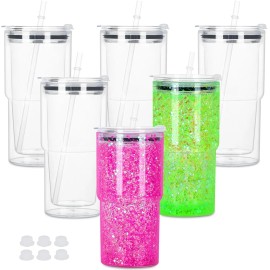 25pcs  18oz Plastic Double Wall Pre Drilled Snow Globe Car Cups Sports Bottles Mugs Cup Acrylic Snowglobe Tumblercolor: 25pcs/case(clear lids), capacity: 18oz