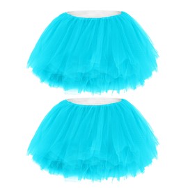 Yymobt 2 Pack Blue Tutu Tulle Skirt for Women 5 Layered Stretchy Puffy Fluffy Adult Dance Skirt for 80s Ballerina Party Costume