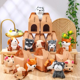 Fainne 24 Pcs Adopt a Puppy Favors Include 12 Mini Plush Dogs Stuffed Puppy Bulk with 12 Dog House, Small Stuffed Animals Adopt a Pet Party Favors for Adoption Animal Birthday Fillers Prizes Gifts