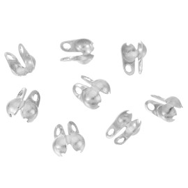 sourcing map 30 Pcs 2.4mm Cord Ends Open, Clamshell End Caps, Bead Tips Knot Covers, Bead End Caps, Crimp Bead Calotte Ends Knot Covers for DIY Bracelet Necklace Jewelry Making, Silver