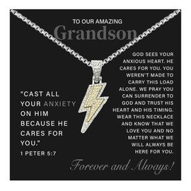 72ore Grandson Gifts From Grandma Necklace Silver Chain For Men Silver Gold Rhinestone Hip-Hop Pendant Jewelry Inspirational Birthday Gifts for Grandson