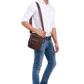 STILORD 'Fabian' Umhängetasche Leder Klein 9,7 Zoll Tablettasche für Herren Damen Leder Vintage Schultertasche DIN A5 Crossbody Bag Echtleder, Farbe:cognac - dunkelbraun