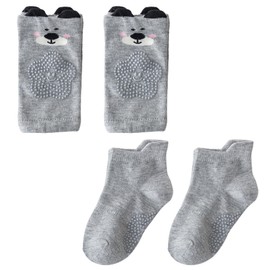 EBHO Baby Crawling Socks, 1 Pair of Baby Crawling Knee Pads, Baby Knee Pads and Baby Socks with Rubber Dots, Non-Slip for Baby Crawling Aid, Knee Pads, 0-24 Months, gray