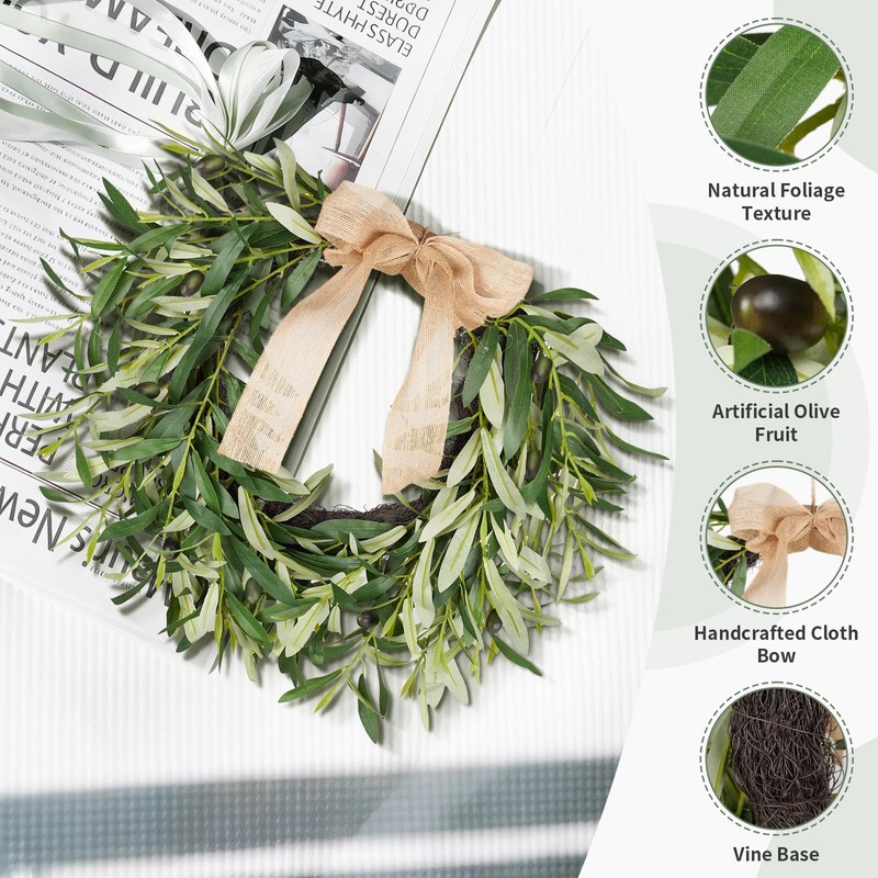Olive Wreath for Front Door, 19'' Real Touch Door Wreath