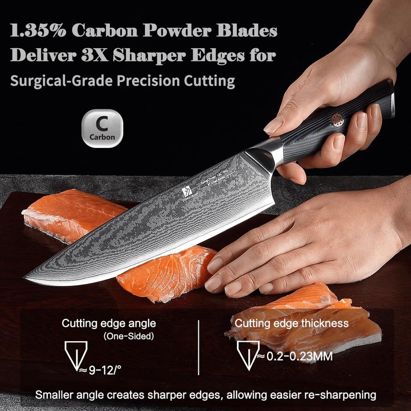 Damascus Chef Knife 8 inch: Super High-end High Carbon Powdered