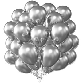 KALOR 12 Inch Metallic Silver Balloons, 50 Pcs Latex Helium Metallic Balloons for Kid's Birthday Party, Baby Shower, Wedding, Graduate Party Decorations