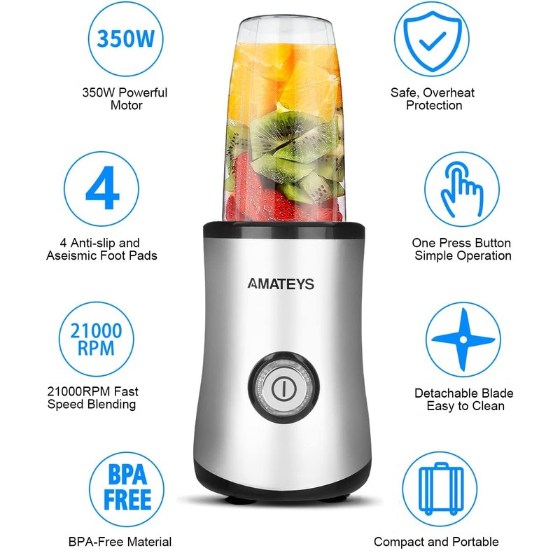 Amateys Personal Blender with Button,350W Professional Kitchen Blender for Smoothies