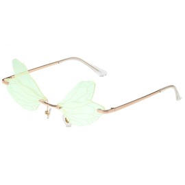 YOJUED Butterfly Sunglasses with Dragonfly Wings Irregular Glasses for Women Girls, Mirrored Green