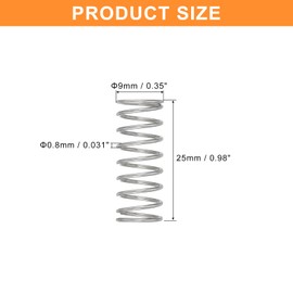 QUARKZMAN Pack of 5 Compression Springs, 0.8 x 9 x 25 mm, Compression Springs, Spring Springs, Coil Springs, Steel Springs, 304 Stainless Steel, Silver