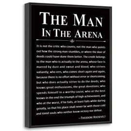 Howwii Office Wall Art Inspirational Decor The Man in the Arena Framed 12’’x16’’ Motivational Positive Quote Print Canvas Wall Decor Gift for Men&Women (Black)