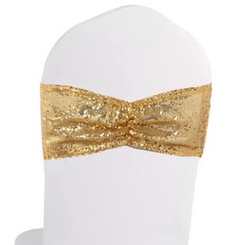 Eternal Beauty Set of 50 Silver Chair Sashes Sequin Chair Bands Bows Chair Sashes for Wedding Folding Chairs