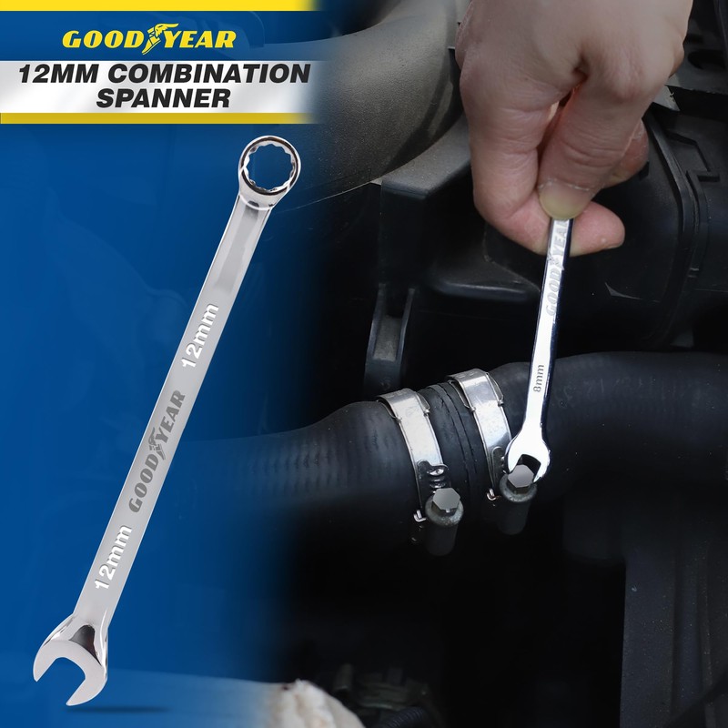 Goodyear 12mm Spanner-Chrome Vanadium Steel| Precision Engineered for Tightening and