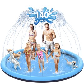 CACSPS 140" Non-Slip Splash Pad for Kids and Dog, Thicken Sprinkler Pool Summer Outdoor Water Toys, Extra Large Backyard Wading Pool for Children Boys & Girls or Pet Dog (Blue)