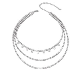 KONFEN Women Layered Rhinestone Necklace, Sparkling Rhinestone Pendant Choker Necklace, Vintage Butterfly/Studded Pendant, Boho Jewellery Gifts for Lover(3 Style, Gold/Silver)