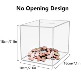 Acrylic Piggy Bank Break to Open Square Money Box for Adults Acrylic Smash Money Saving Box 7"× 7"× 7", Transparent