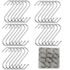 Sihdnok 30 Pcs S Shaped Hooks, 3.5 Inch Silver Metal Hanging Hangers for Closet, Kitchen Utensils, Pots, Plants, and Bags, with PP Storage Box