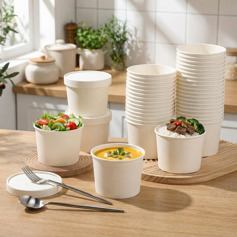 50 Pack 20 Oz Paper Soup Containers with Lids, Kraft