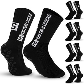 JUNEBRUSHS Football Socks, 4 Pairs Football Socks 39-45 Football Socks Men's Grip Socks Football for Men Non-Slip Stopper Socks Football Stuff Football Accessories (Black)