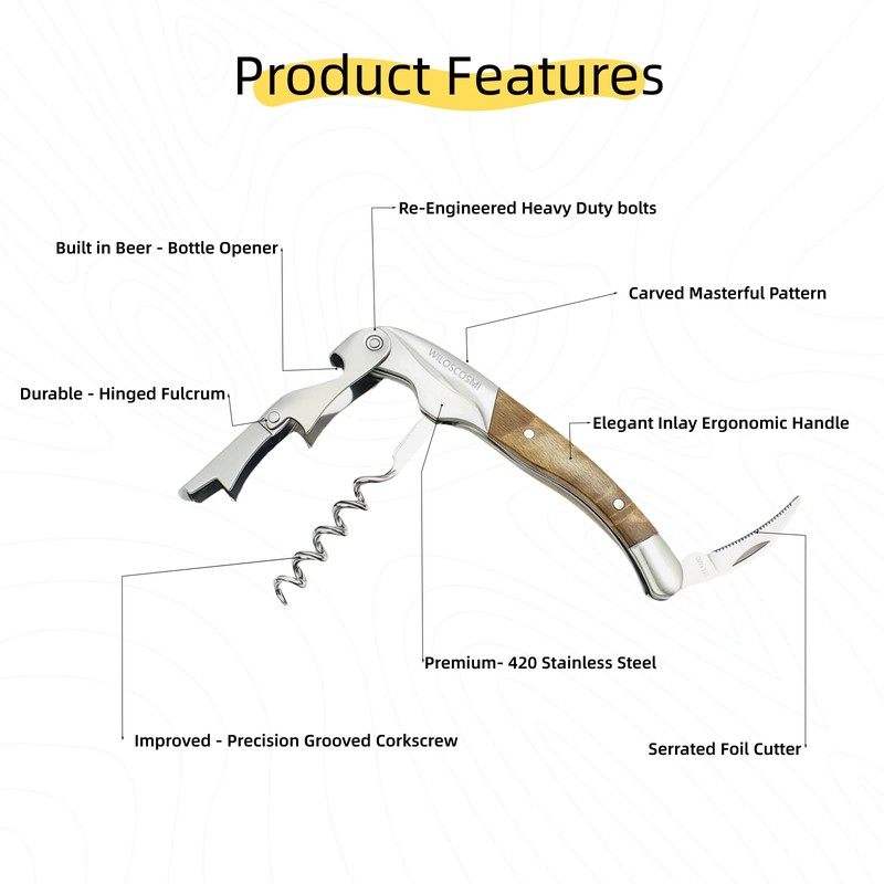 WILOSCOSMI Wine Key & Corkscrew Wine Opener–3-in-1 with Foil Cutter