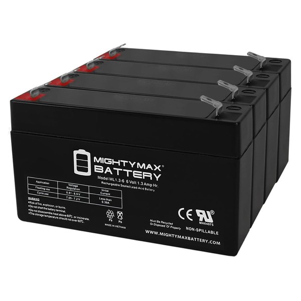 Mighty Max Battery 6V 1.3AH SLA Battery Replacement for Exitronix EX6V1.2A - 4 Pack