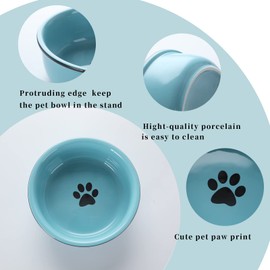 GDCZ Ceramics Raised Cat Small Dog Bowls with Heighten Metal Stand for Pet Food, 15 Ounces (Turquoise)