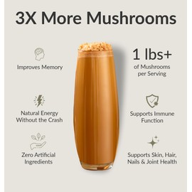 BIOptimizers Mushroom Coffee Alternative – Salted Caramel Drink – Lion’s Mane, Chaga, Reishi + Collagen Peptides for Focus, Energy & Gut Health – Adaptogenic Mushrooms & MCT Powder – 15 Servings
