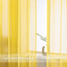 DUALIFE Yellow Sheer Curtains 72 Inches Long 2 Panels for Bedroom - Basic Home Decoration Solid Faux Linen Privacy Voile Curtains Rod Pocket (52 Wide x 72 inch Length) Assorted Colors & Sizes