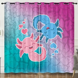 HOSIMA Kawaii Axolotl Curtains 2 Panels,Blue and Pink Purple Curtains for Bedroom Girls,Sea Reptile Wildlife Animals Rainbow Curtains Room Decor for Teen Girls and Boys,38W*54H Inch