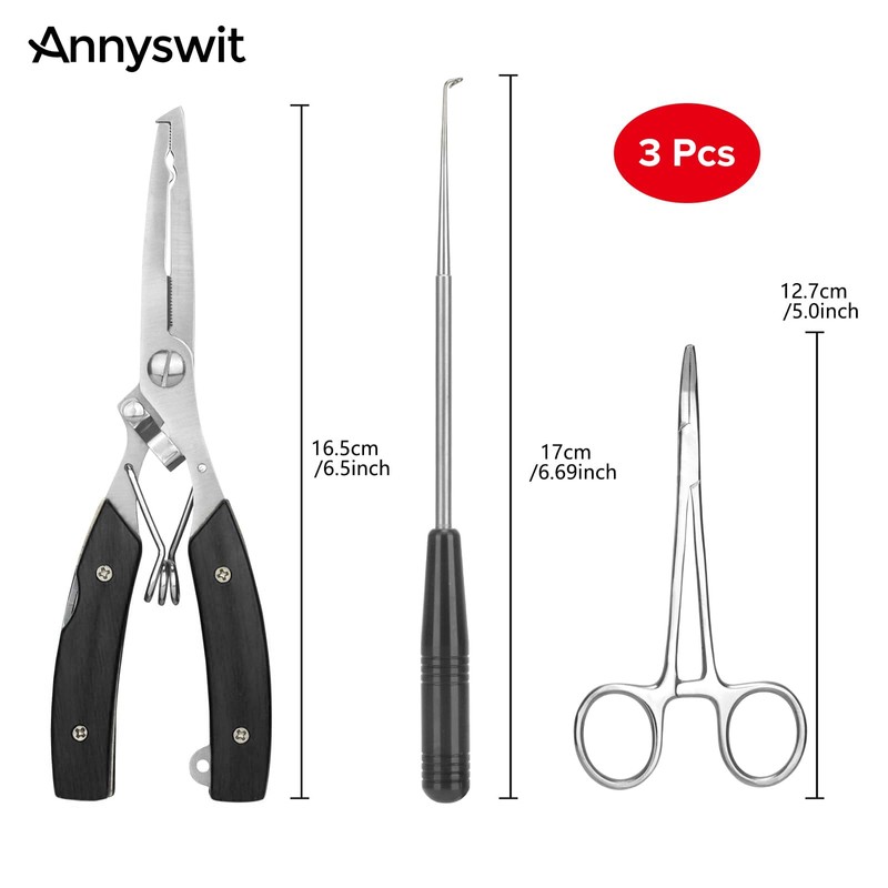 Annyswit 3 Pcs Portable Fishing Pliers Snips Set with Lanyard