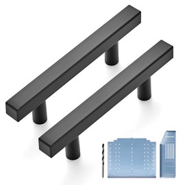 Ravinte 20 Pack Black Cabinet Pulls 3inch Matte Black Cabinet Handles Kitchen Pulls for Cabinets with Drill Mounting Template 5in Overall Length