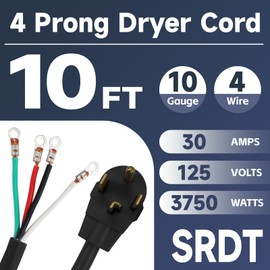 EP 4 Prong Dryer Cord, 10 ft 10/4 SRDT, 30Amp Appliance Extension Power Cord, NEMA 14-30, Black