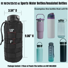 YOWDUTY Tactical MOLLE Water Bottle Holder, Upgraded Water Bottle Pouch with Drawstring Open Top & Mesh Bottom, 16/24/25/32oz Water Bottle Carrier Bag with D-Ring Hook for Backpack(Black)