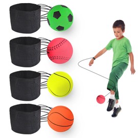 Jastown Pack of 4 Springball with Cord, Ball with Cord, Wrist Ball, Ball on Cord, Balls on Elastic Rope, Wrist Return Ball on a Cord Rebound Ball, Wrist Rebound Balls
