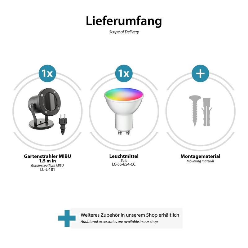 ledscom.de MIBU Outdoor Floodlight for Outdoor Use, Stainless Steel, Black,
