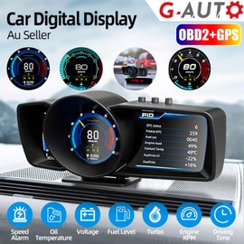 Car HUD Head Up Display, OBD+GPS Smart Gauge with Test Brake Test Overspeed Alarm HD LCD Refitting Code Table Display, Works Great for Most Cars