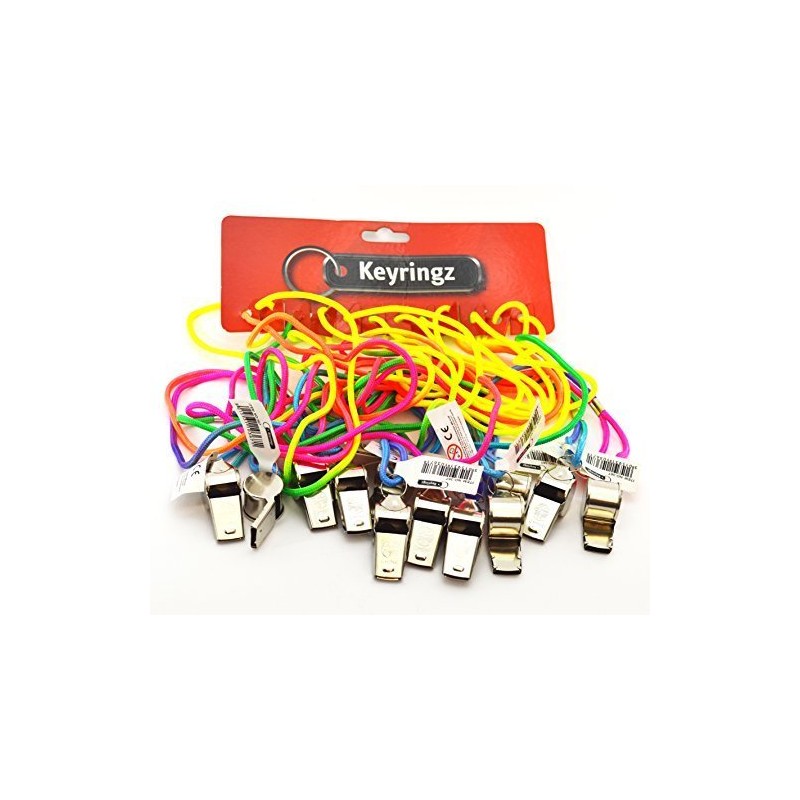 Pack Of 12 Keyring Neck Whistles With Multi Coloured Neon