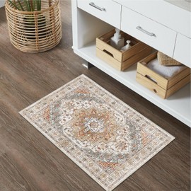 Bathroom Rugs Vintage Boho Bath Mats For Bathroom Light Khaki Small Bath Mat Comfy Velvet Non Slip Bath Rug Washable Bath Mat Shower Rug For Sink Shower Vanity 18X24 Inch (boho, 18X24 Inch)