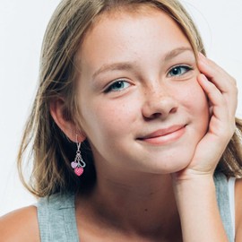 EVER FAITH Heart Earrings for Girls, Hypoallergenic Girls Hoop Earrings with 3 Cute Heart Dangle Safe Leverback Earrings Jewellery Gifts, Cubic Zirconia Zirconia enamel